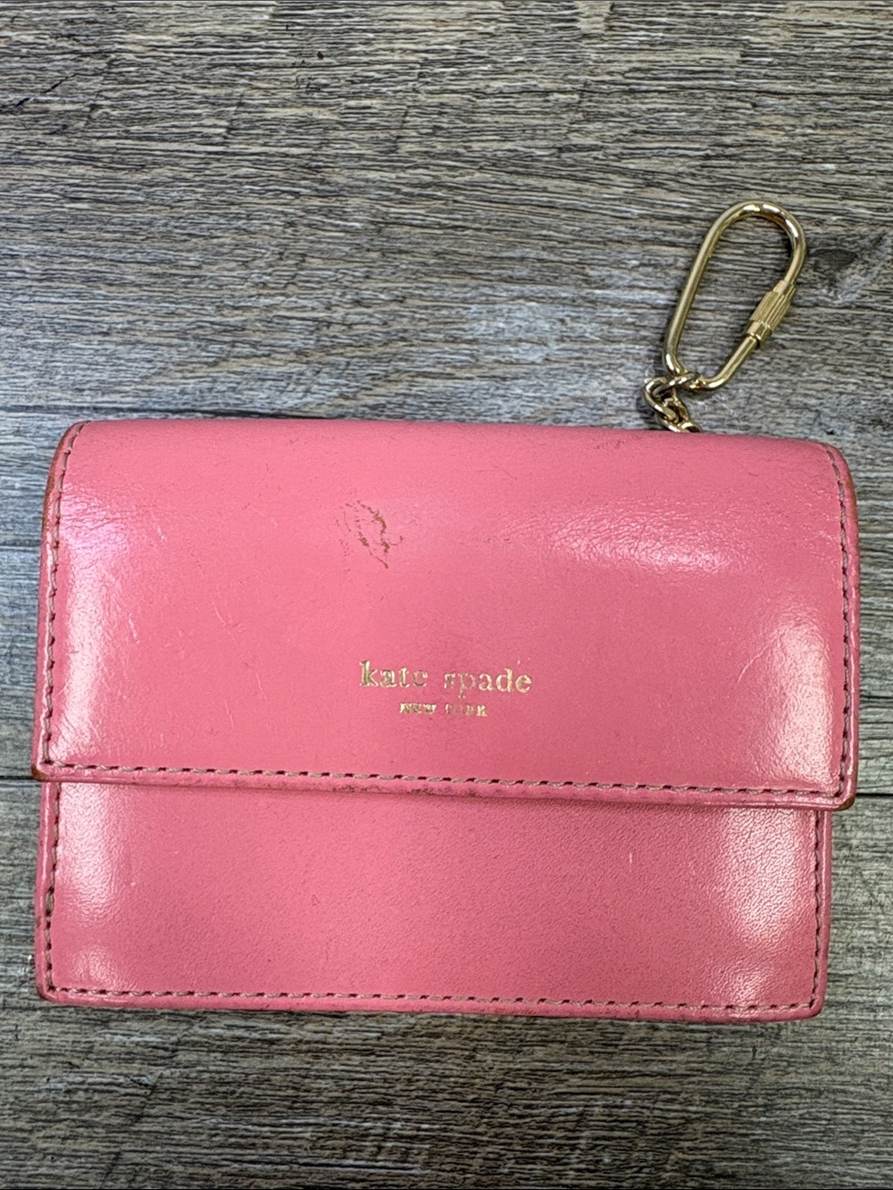 Kate Spade New York Pink Leather Card Holder Coin Purse Keychain Made in Italy